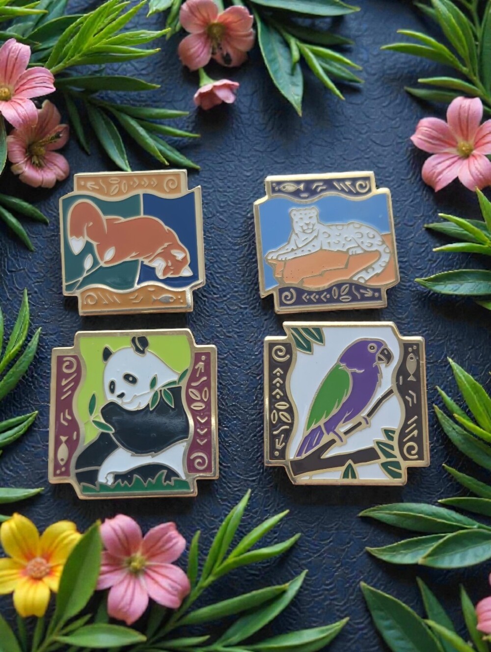 Vtg 1992 Shopko Stores Go Wild Animal Lapel Pins Cloisonne Enamel Lot of 4